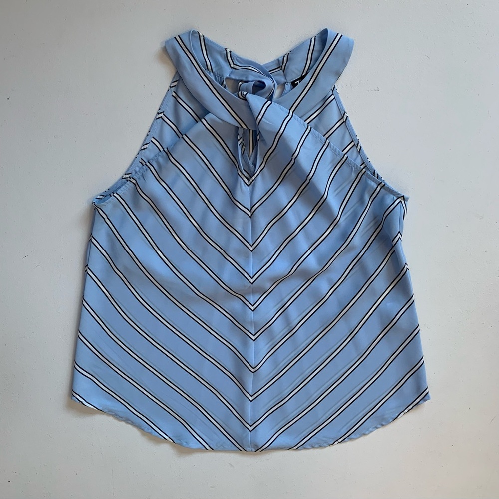 New York & Company Size Medium Blue Stripe Keyhole High Neck Halter Top